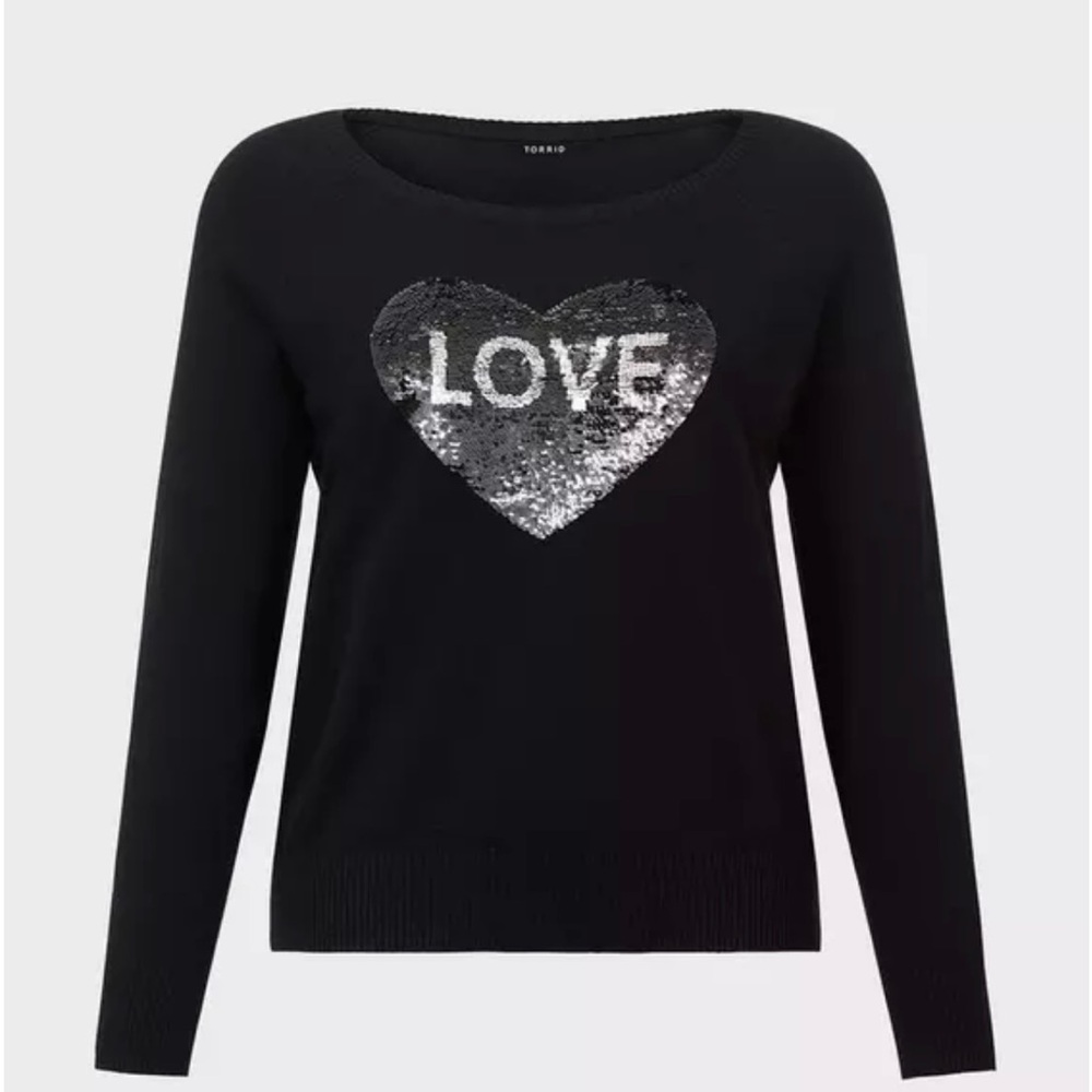 Torrid Black and Silver Reversible Sequin Heart Pullover